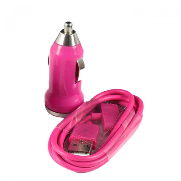 Wholesale iPhone 4S 4 2-in-1 Car Power Charger (Hot Pink)